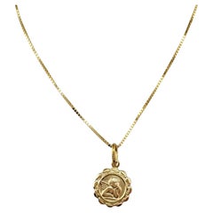 14K Yellow Gold Angel Circular Pendant Necklace #17288