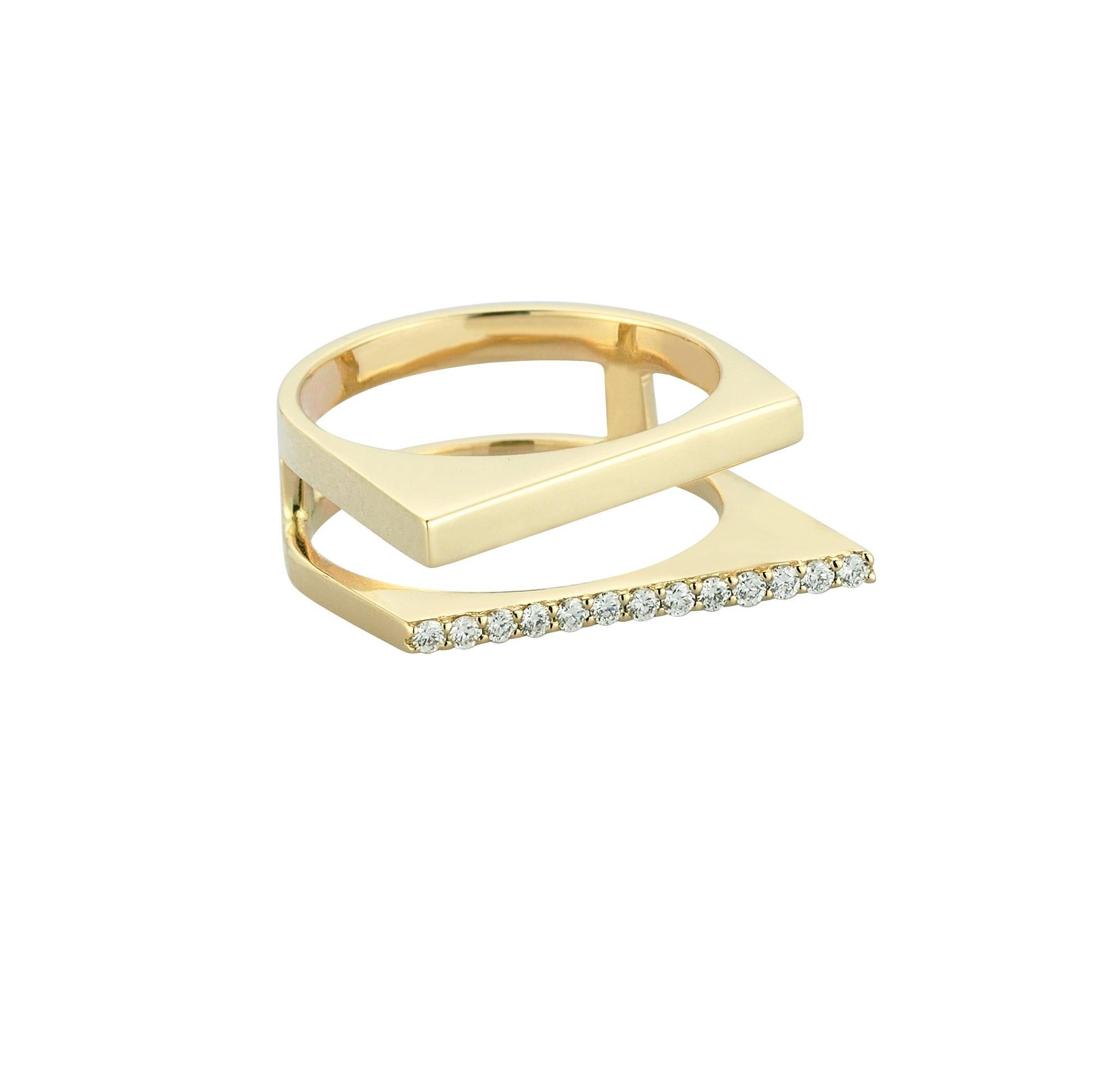For Sale:  14K Yellow Gold Angled Diamond Double Ring 2