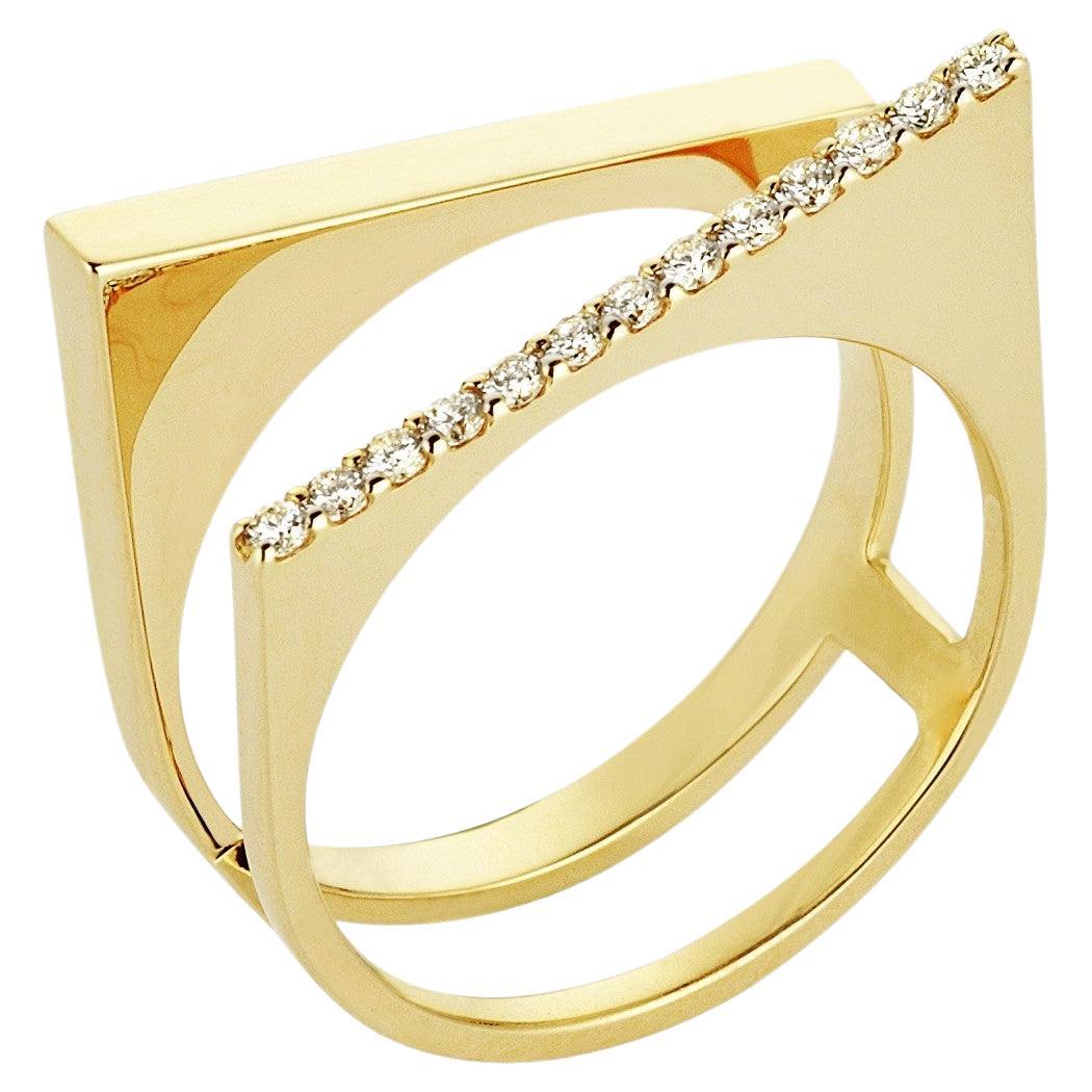 14K Yellow Gold Angled Diamond Double Ring