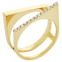 Bague double angulaire en or jaune 14 carats avec diamants