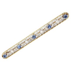 Broche antique en or jaune 14k avec diamants et saphirs