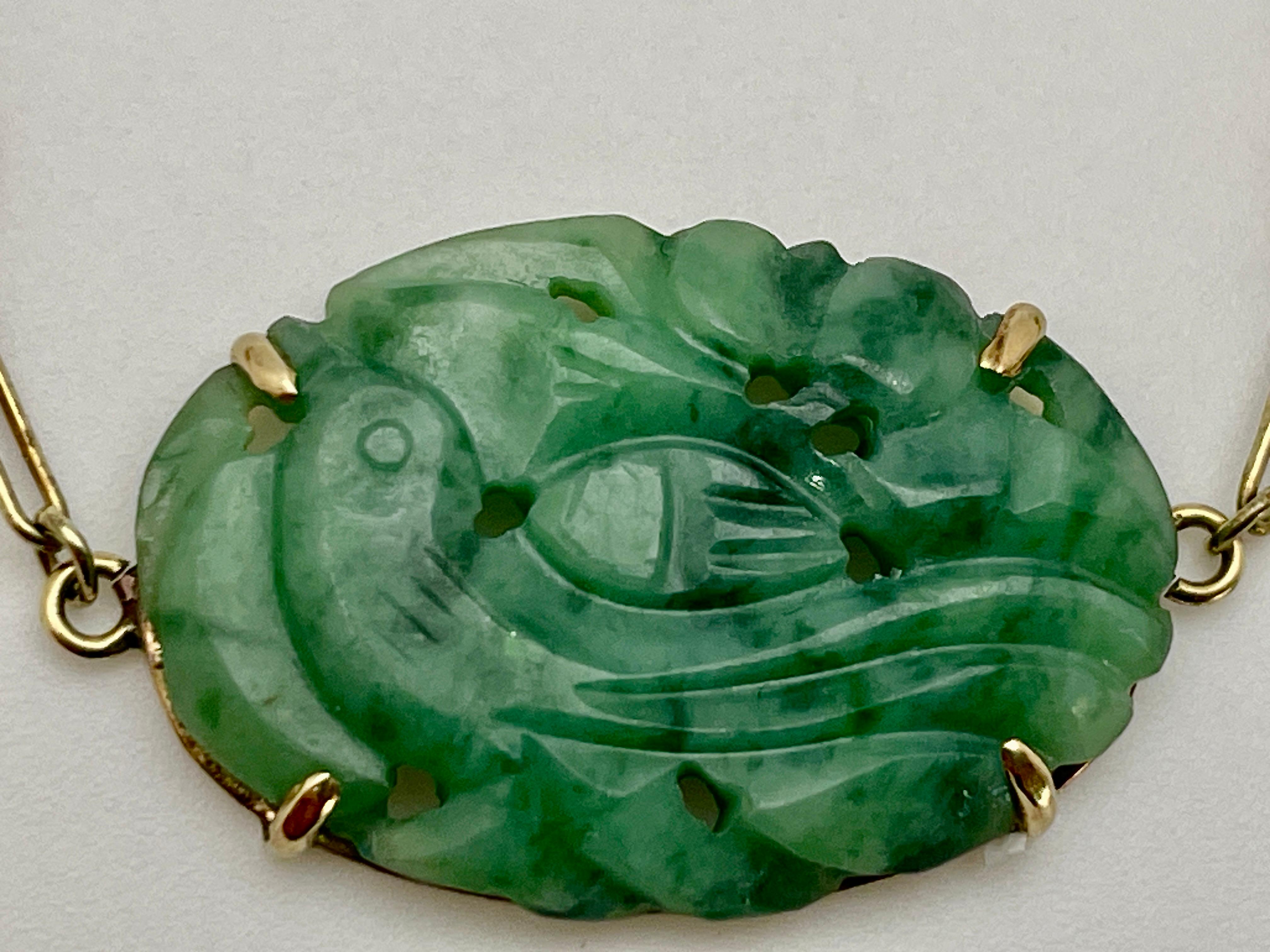 Certified Victorian 14K Yellow Gold Carved Jade Bracelet  For Sale 2