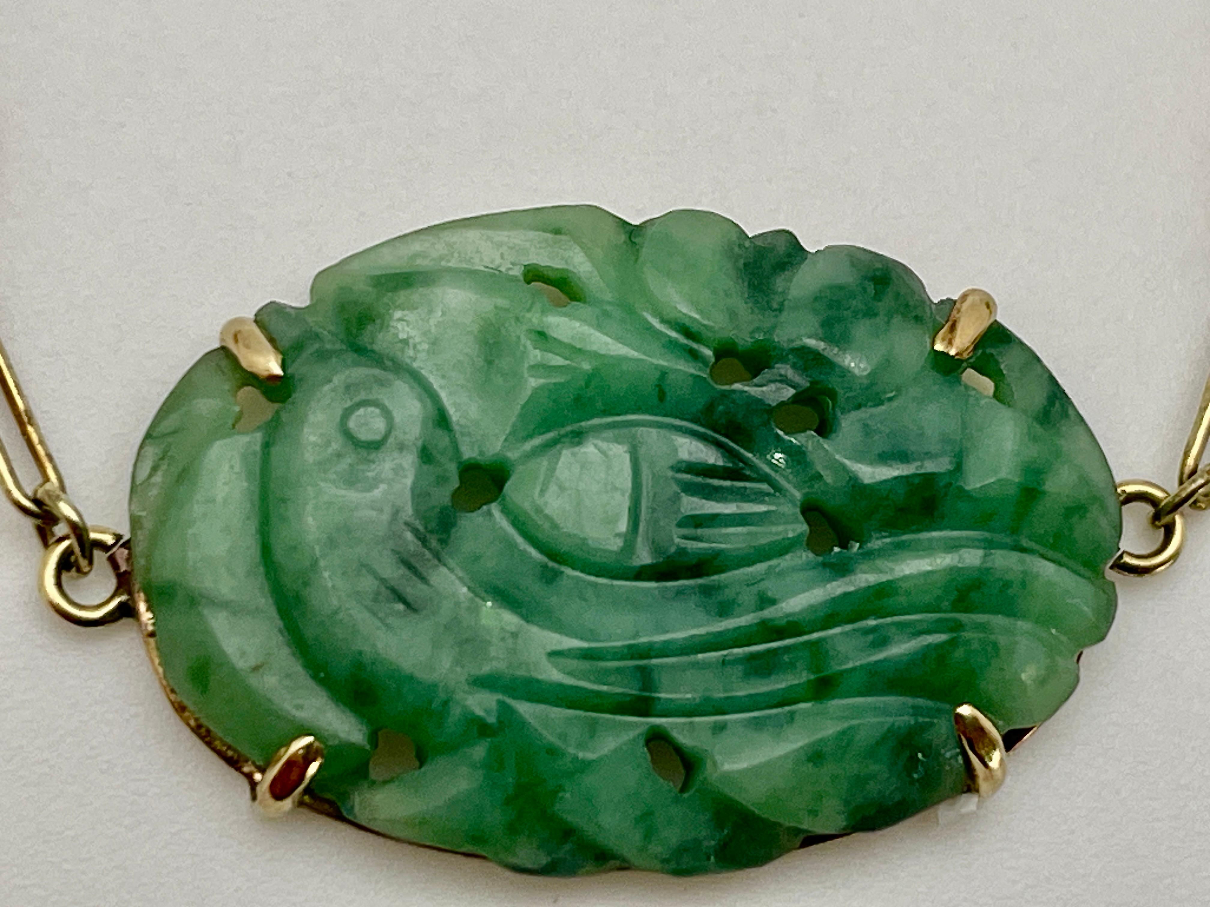 Certified Victorian 14K Yellow Gold Carved Jade Bracelet For Sale 2