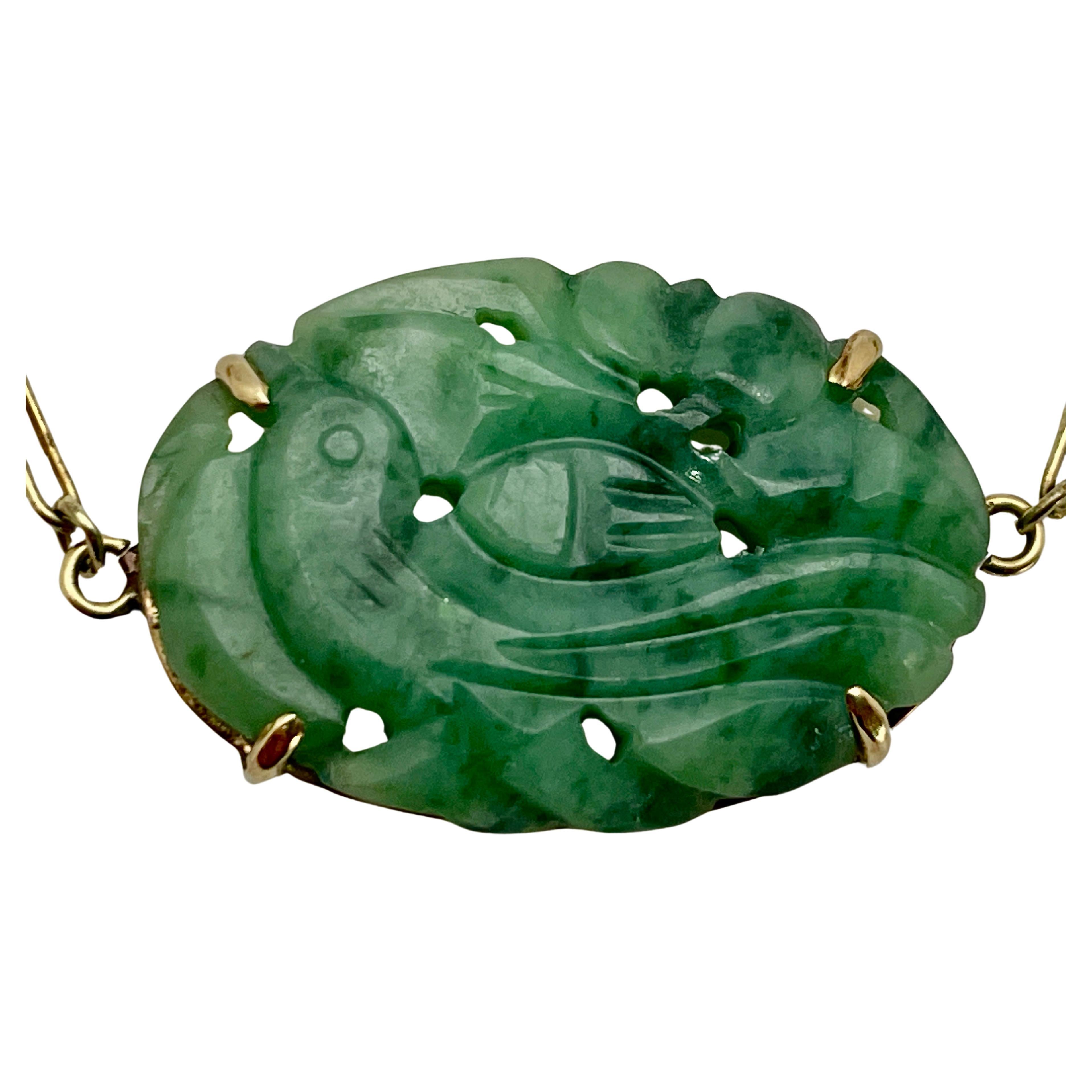 Certified Victorian 14K Yellow Gold Carved Jade Bracelet  For Sale