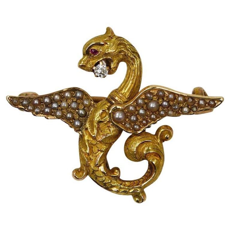 Vintage Chinese Dragon Brooch Pin Pendant Brown Rhinestone Crystal 02980C4