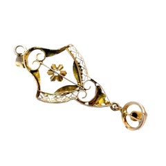 14K Yellow Gold Antique Floral Diamond Pendant with Sapphire Dangle
