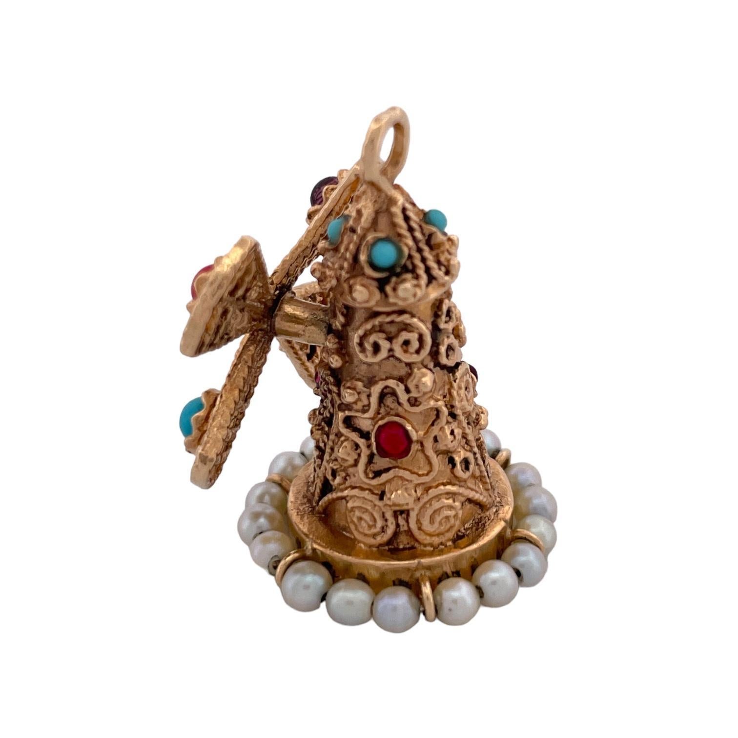 Art déco Pendentif moulin à vent en or jaune 14K Antique multi-gemmes en vente