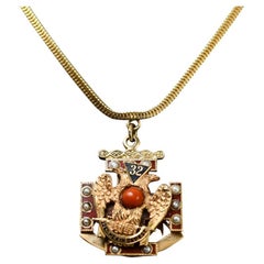 14k Yellow Gold Antique Necklace Scottish Rite Freemason w/ Charm