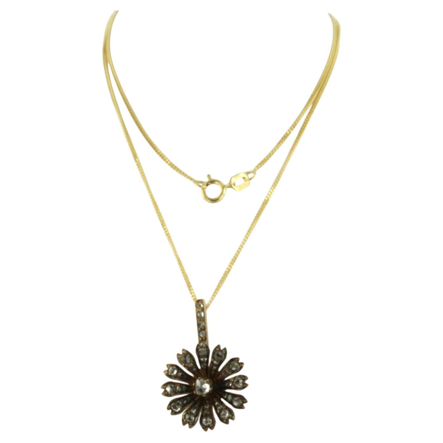 14k Yellow Gold Antique Pendant Necklace with 0.25ct Rose-Cut Diamonds