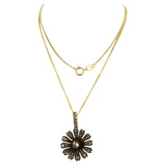Collana con ciondolo antico in oro giallo 14k e diamanti taglio rosa da 0,25 carati