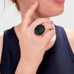 14K Yellow Gold & Antique Wedgwood Attributed Black Basalt Intaglio Signet Ring