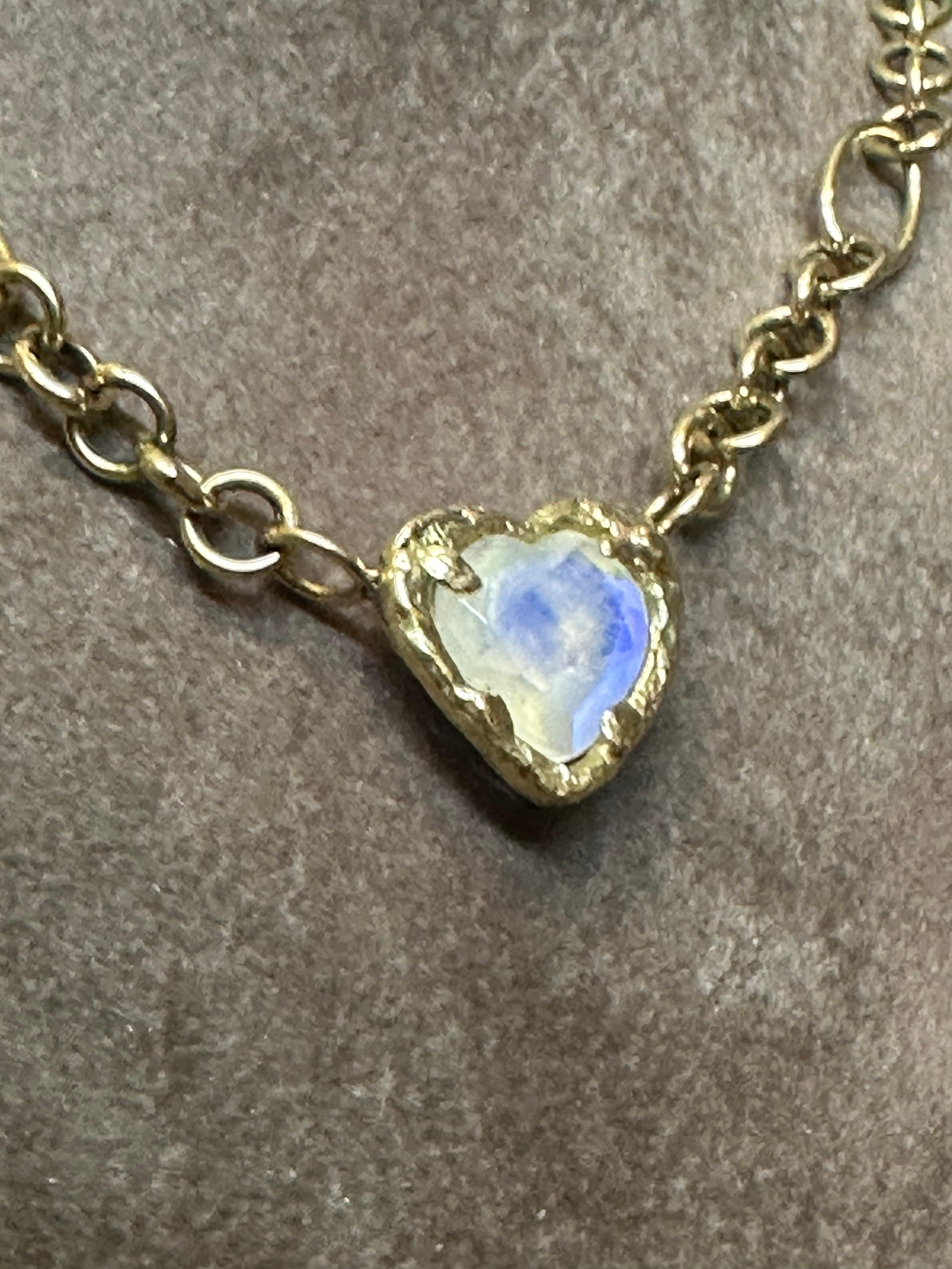 Rainbow Moonstone Heart Necklace in Gold One of a Kind in stock For Sale 2