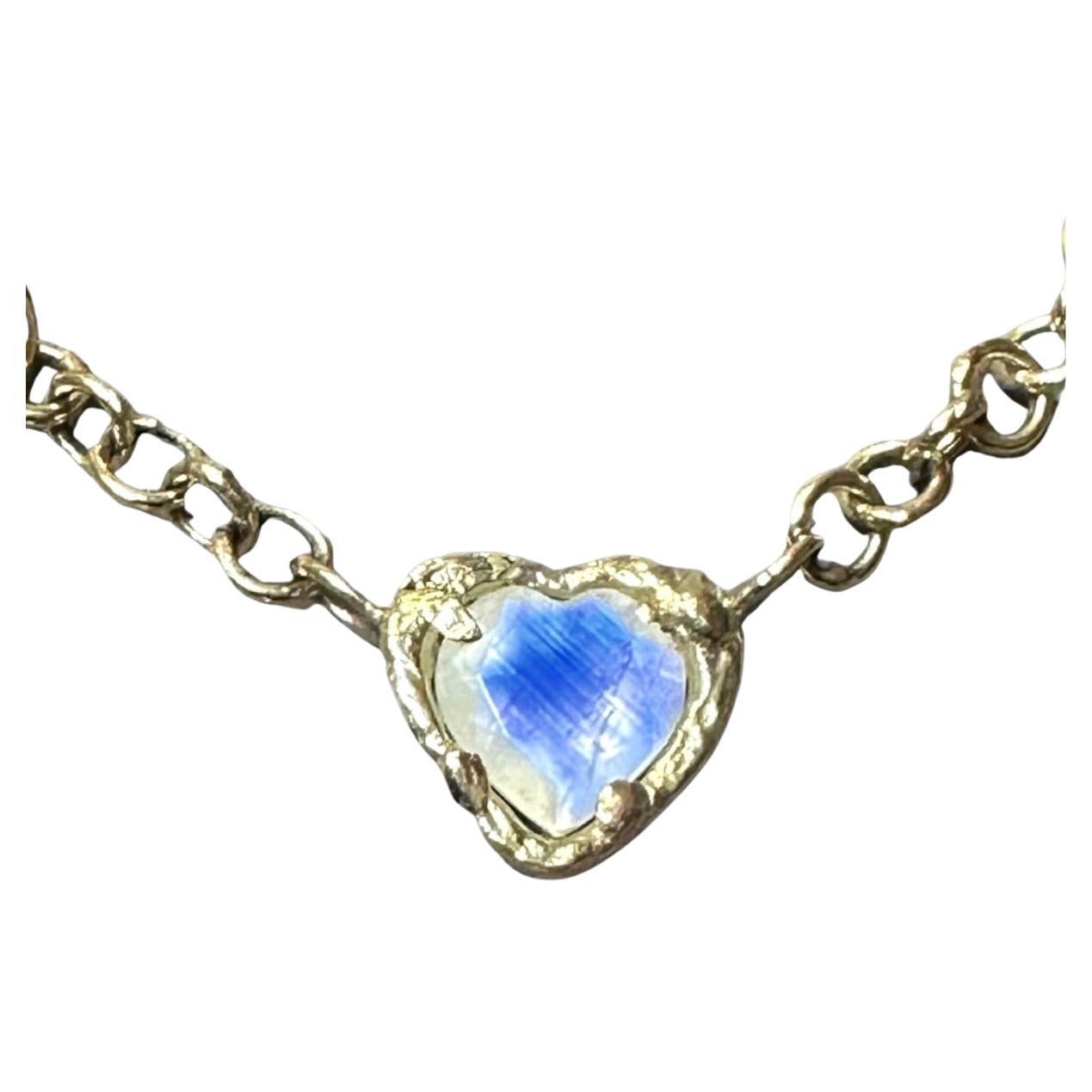 Rainbow Moonstone Heart Necklace in Gold One of a Kind in stock