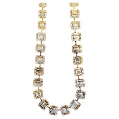 Collar de Diamantes de Estación Redondos y Baguette en Oro Amarillo de 14k aprox. 38,80ctw