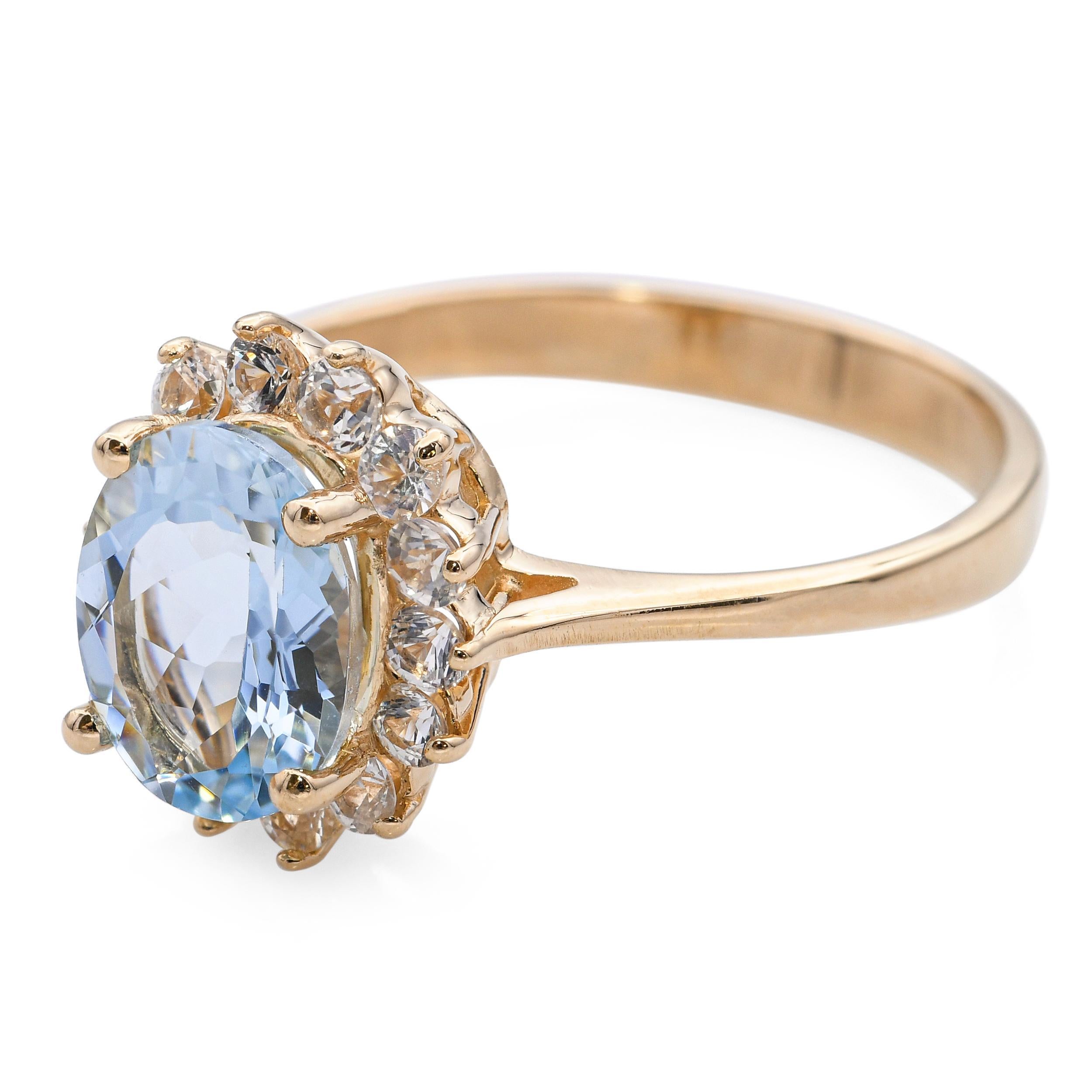 Bague en or jaune 14k avec halo d'aigue-marine et de diamant Bon état - En vente à New York, NY