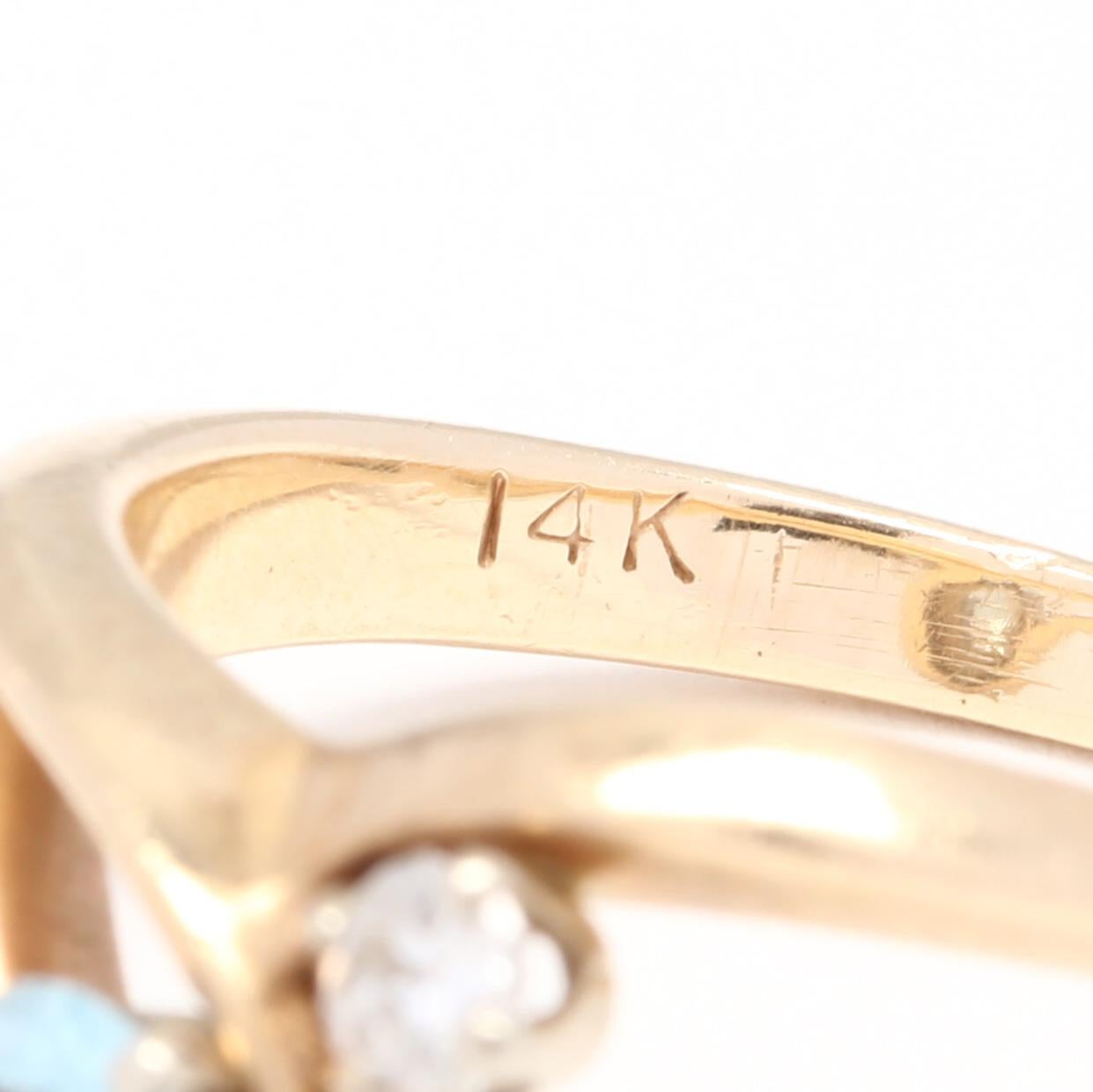 Women's or Men's 14 Karat Yellow Gold Aquamarine and Diamond Minimalist Ring