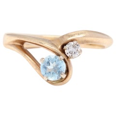 14 Karat Yellow Gold Aquamarine and Diamond Minimalist Ring
