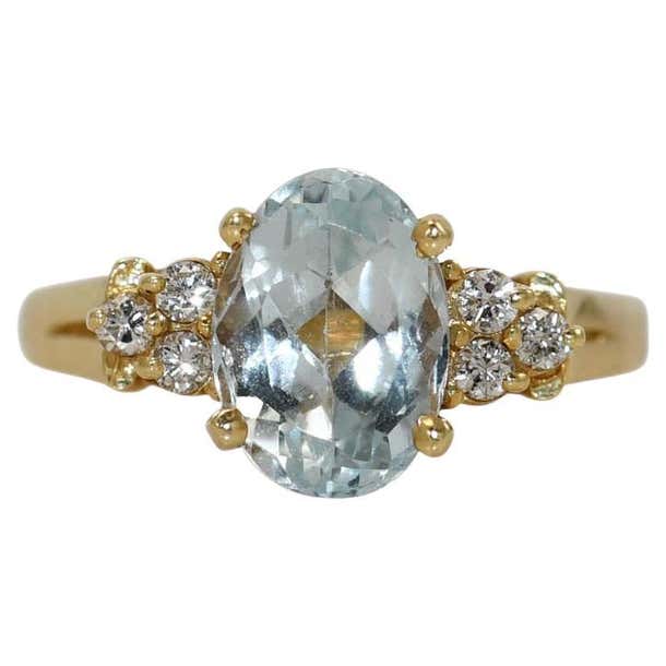 14K Yellow Gold Aquamarine and Diamond Ring, 3.6gr For Sale at 1stDibs