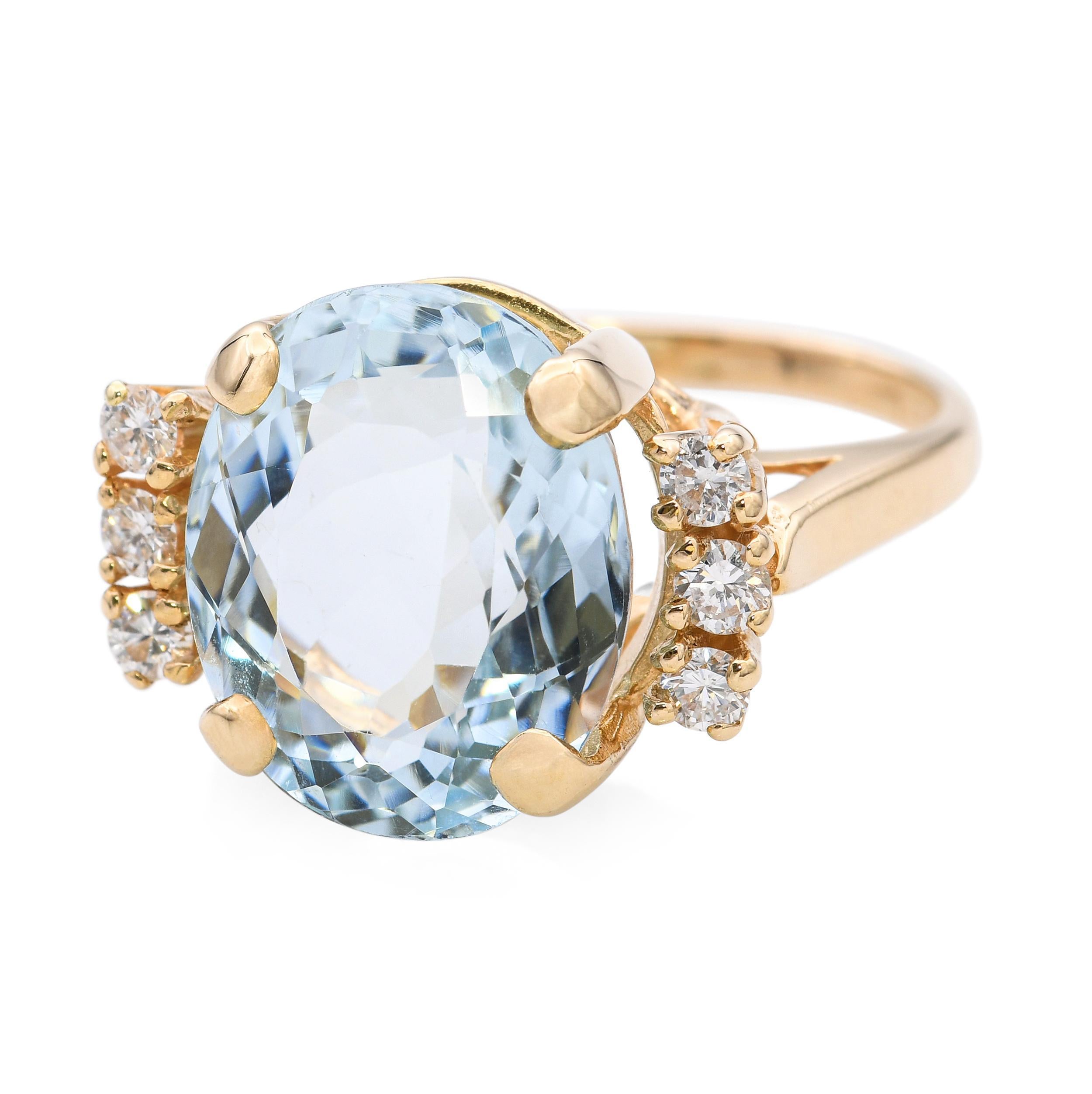 Bague en or jaune 14k aigue-marine et diamant Bon état - En vente à New York, NY