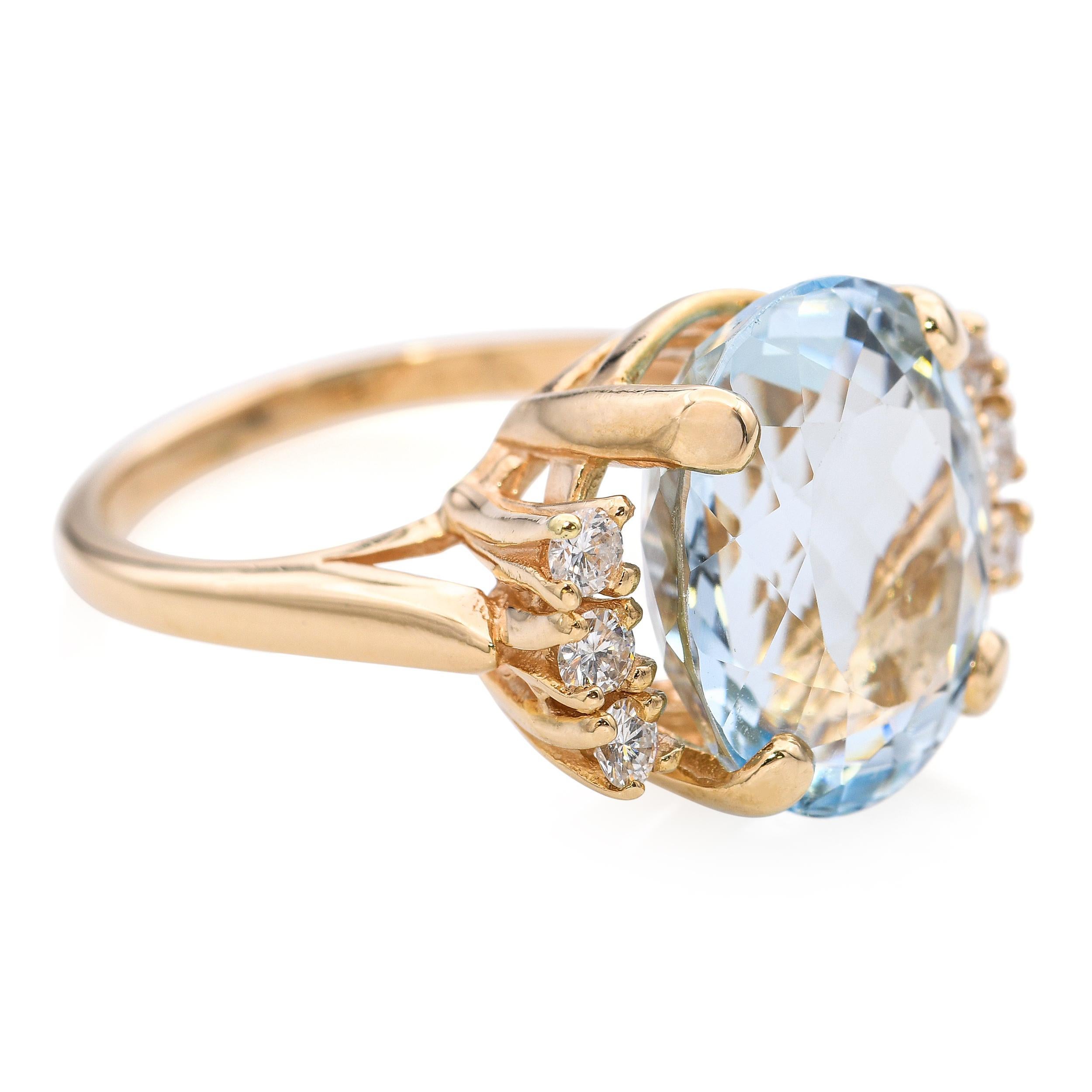 Bague en or jaune 14k aigue-marine et diamant en vente 1