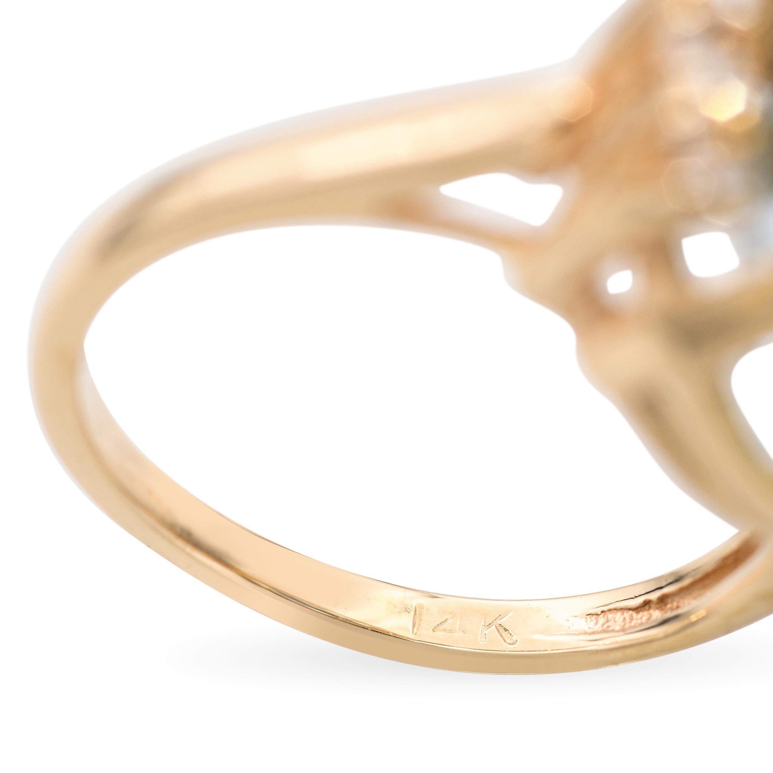 Bague en or jaune 14k aigue-marine et diamant en vente 2