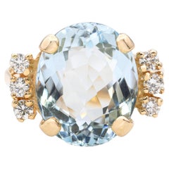 14k Yellow Gold Aquamarine and Diamond Ring