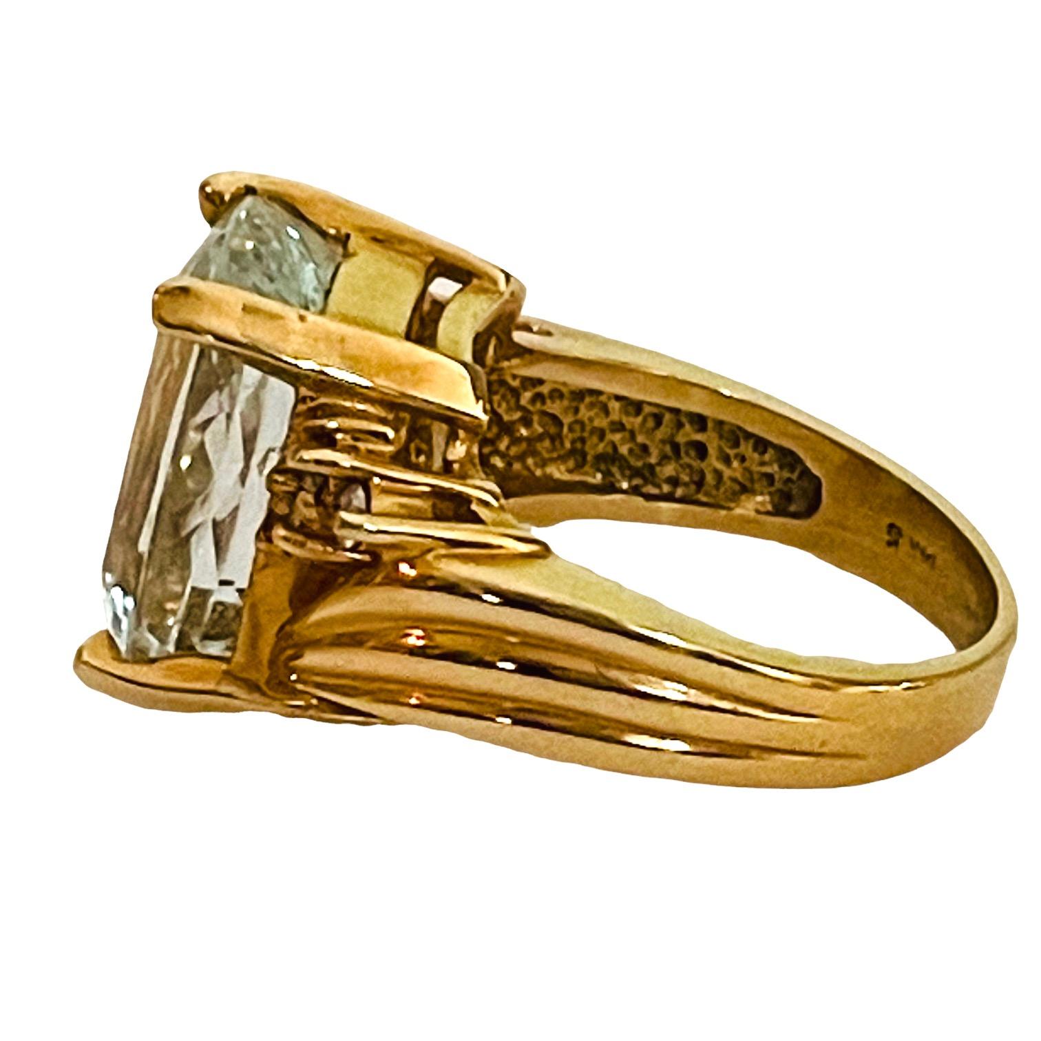 Art Deco 14K Yellow Gold Aquamarine And Diamond Ring with Appraisal