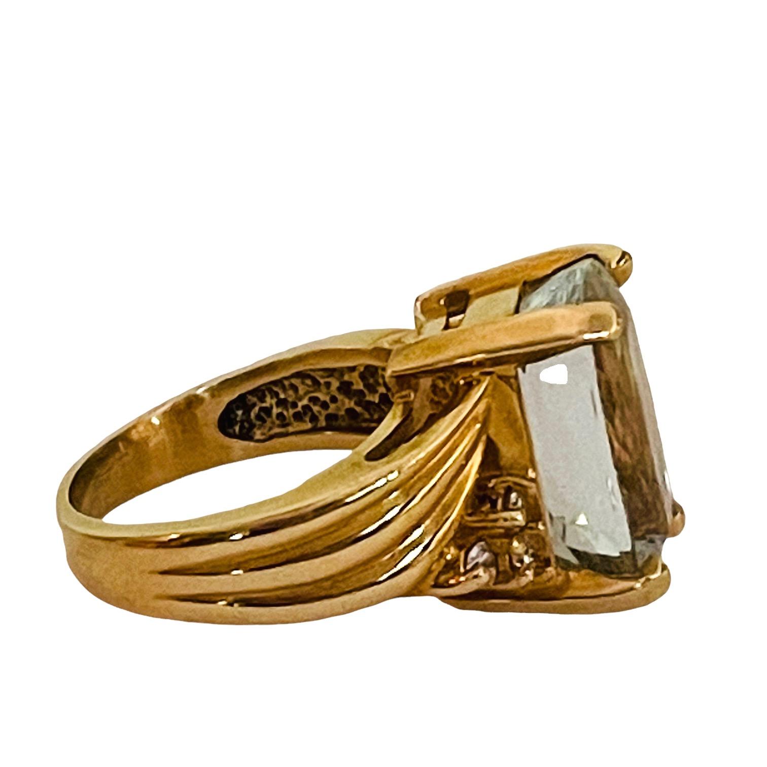 Emerald Cut 14K Yellow Gold Aquamarine And Diamond Ring with Appraisal