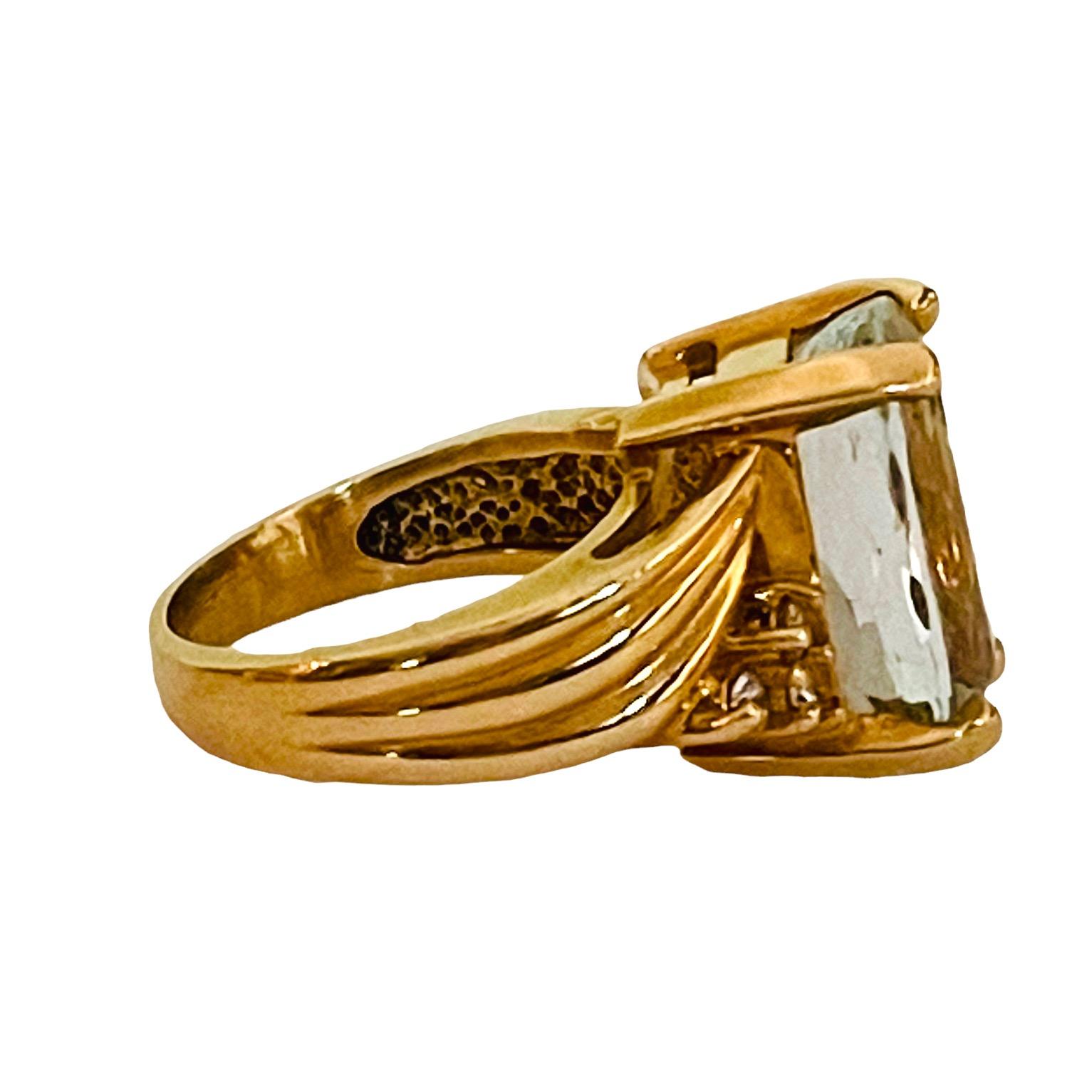 Women's 14K Yellow Gold Aquamarine And Diamond Ring with Appraisal