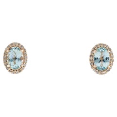 14K Yellow Gold Aquamarine and Diamond Stud Earrings
