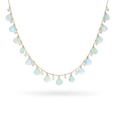 14k Yellow Gold Aquamarine and Pearl Drop Station Necklace