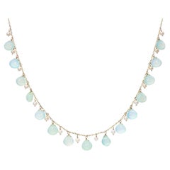 14k Yellow Gold Aquamarine and Pearl Drop Station Necklace