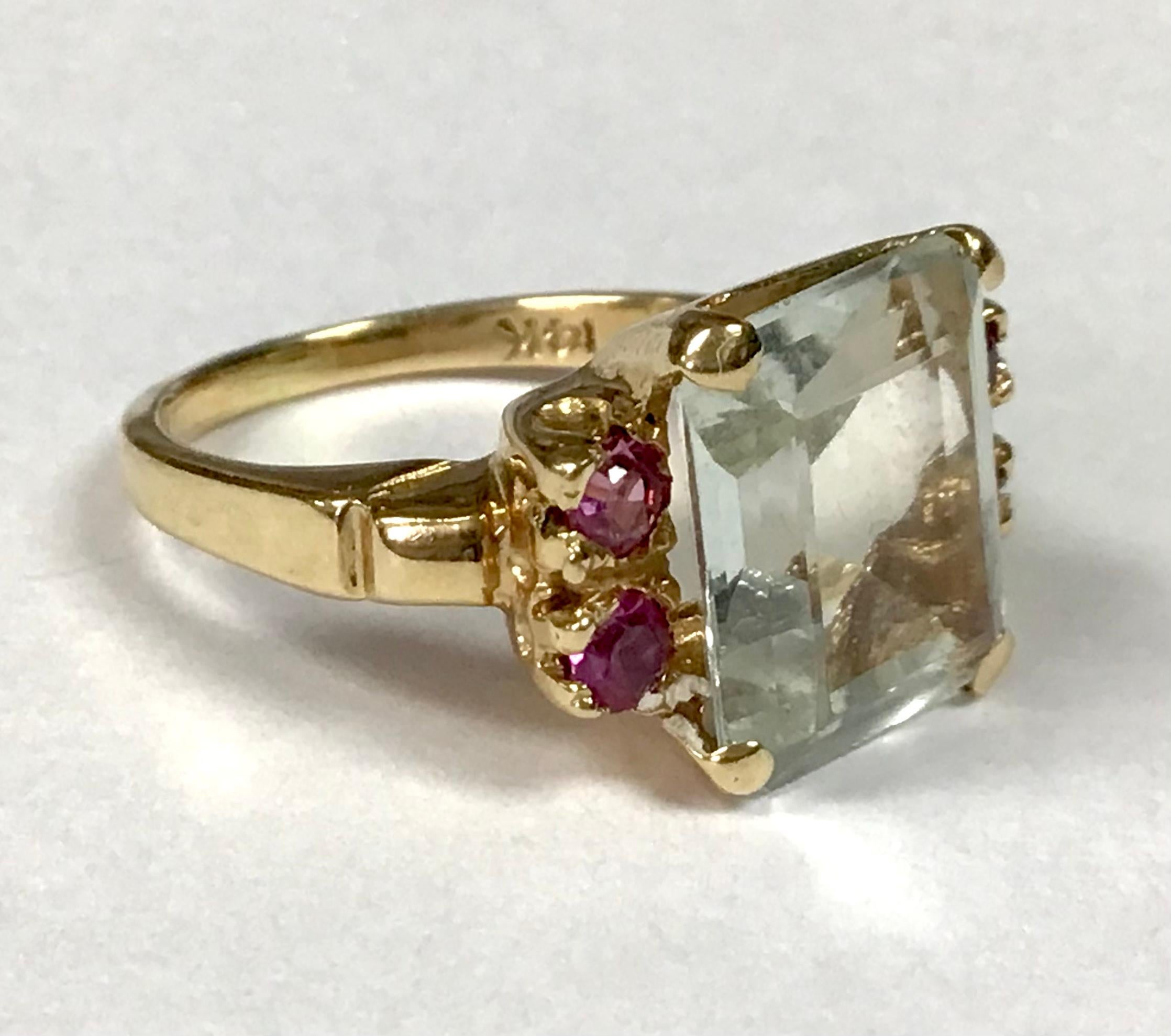 Modern 14K Yellow Gold, Aquamarine And Ruby Ring For Sale