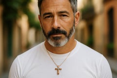 14K Yellow Gold Aquamarine Cross Pendant Necklace, 0.50ct