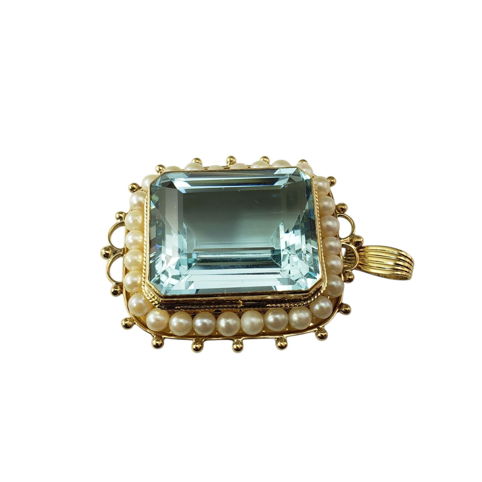 14K Gelbgold Aquamarin & Zuchtperlen Brosche/Anhänger #21715 (Zeitgenössisch) im Angebot