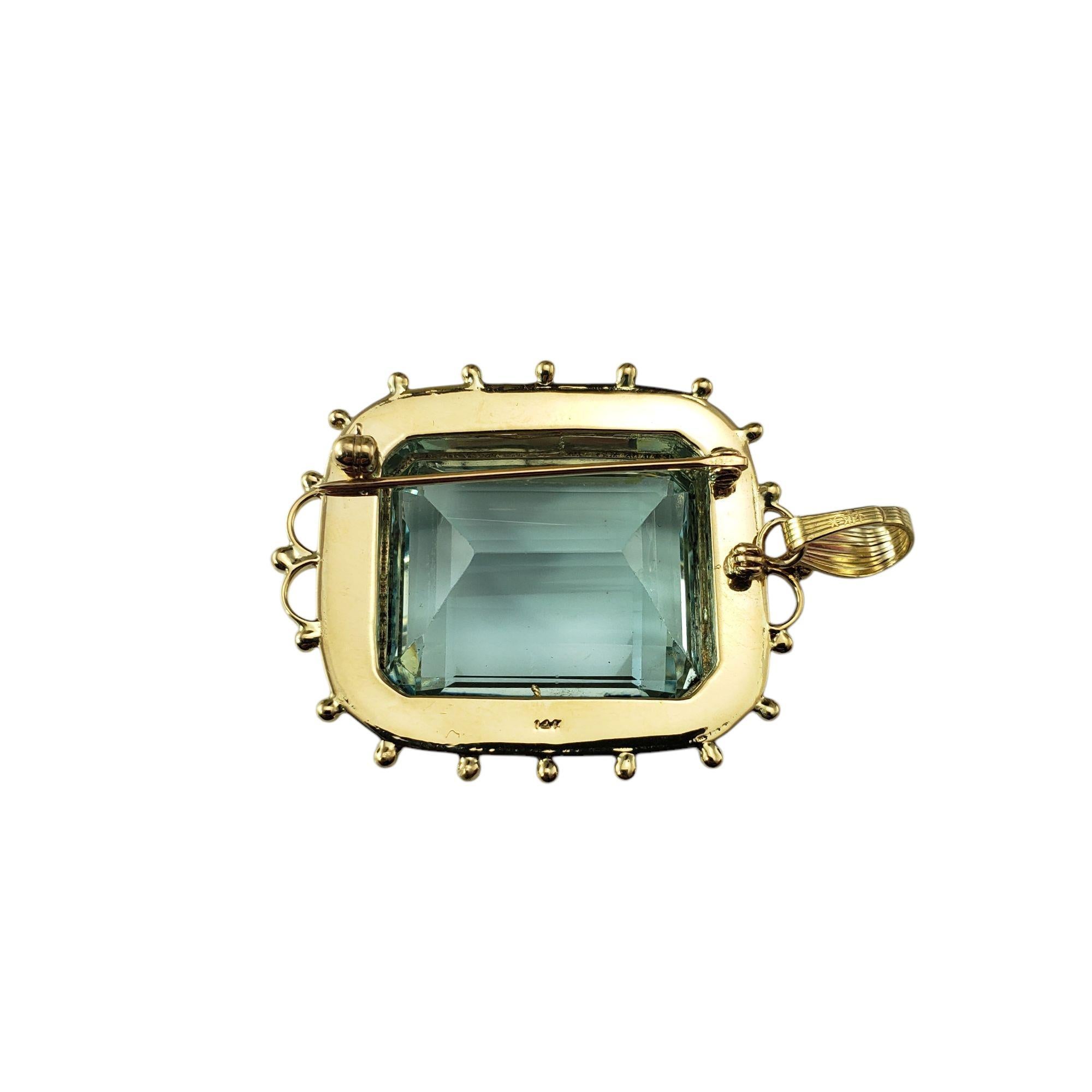 14K Gelbgold Aquamarin & Zuchtperlen Brosche/Anhänger #21715 (Smaragdschliff) im Angebot