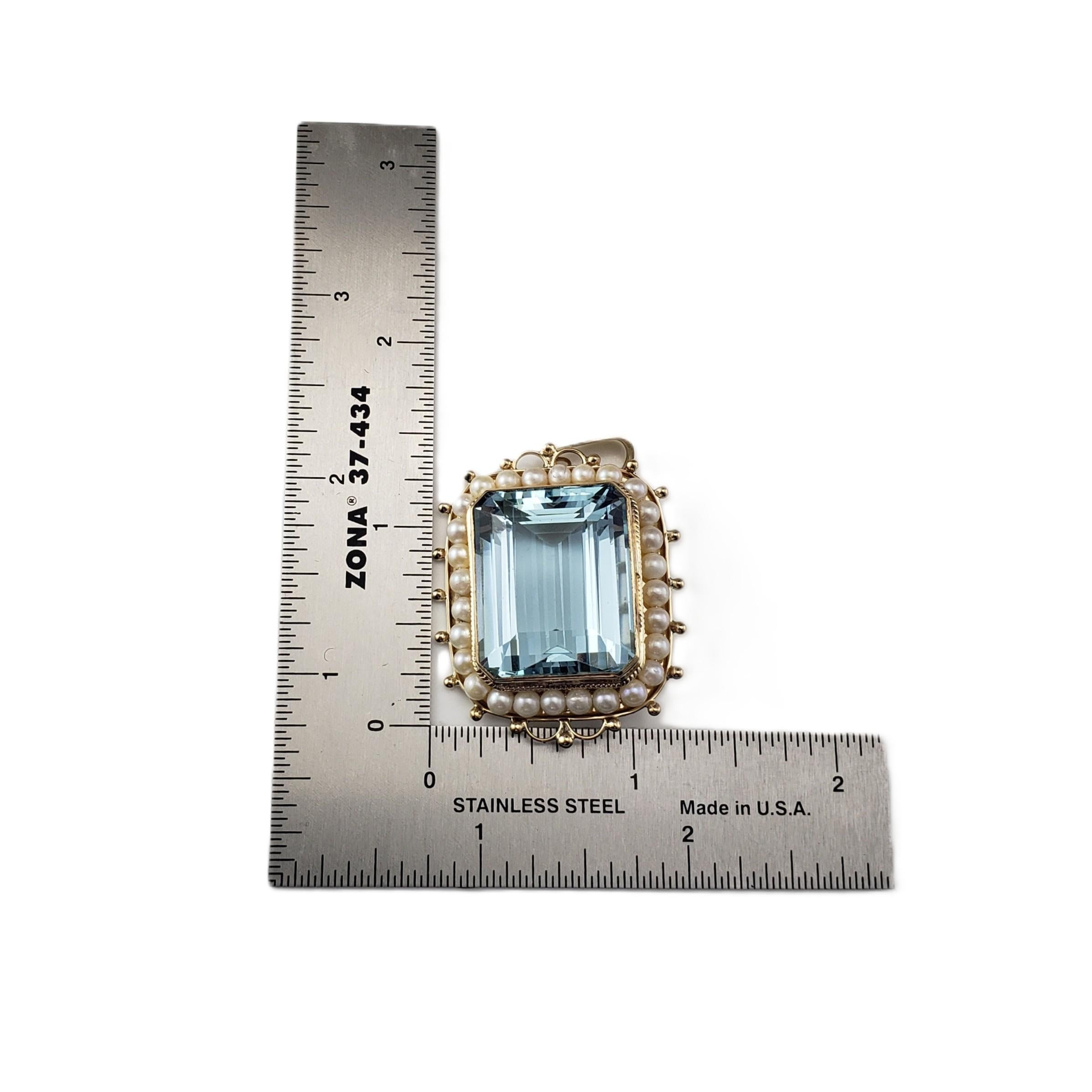 14K Gelbgold Aquamarin & Zuchtperlen Brosche/Anhänger #21715 Damen im Angebot