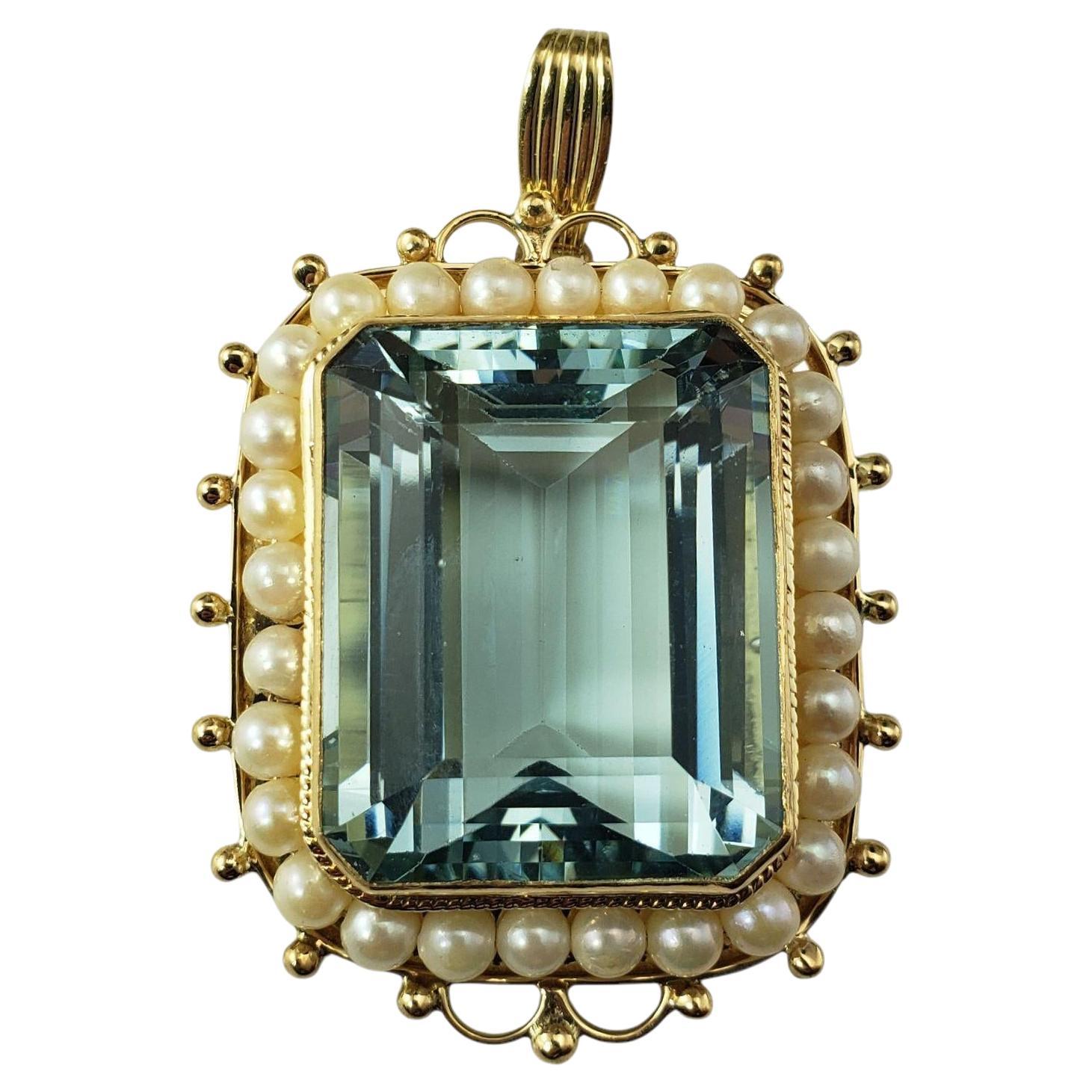 Broche/Colgante de oro amarillo de 14 quilates con aguamarina y perla cultivada #21715