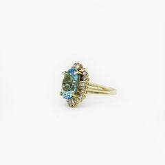 14K Yellow Gold Aquamarine Diamond Cocktail Ring
