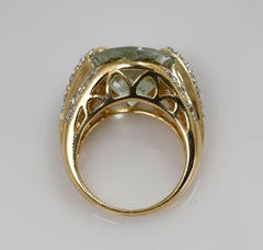 14K Yellow Gold Aquamarine & Diamond Ring 4g