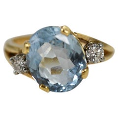 Anillo Aguamarina y Diamante Oro Amarillo 14K 4g