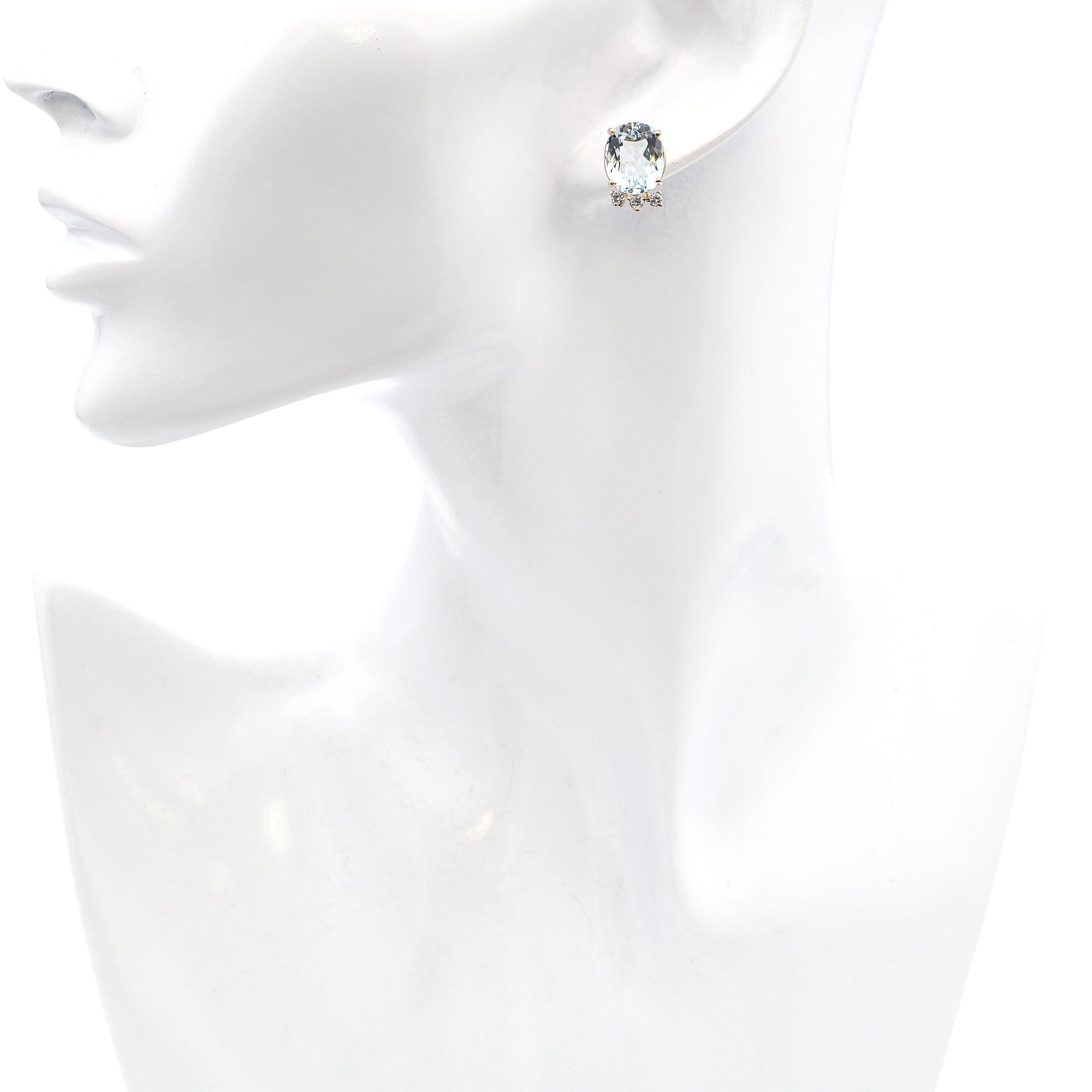 14k Gelbgold Aquamarin-Diamant-Ohrstecker (Brillantschliff) im Angebot