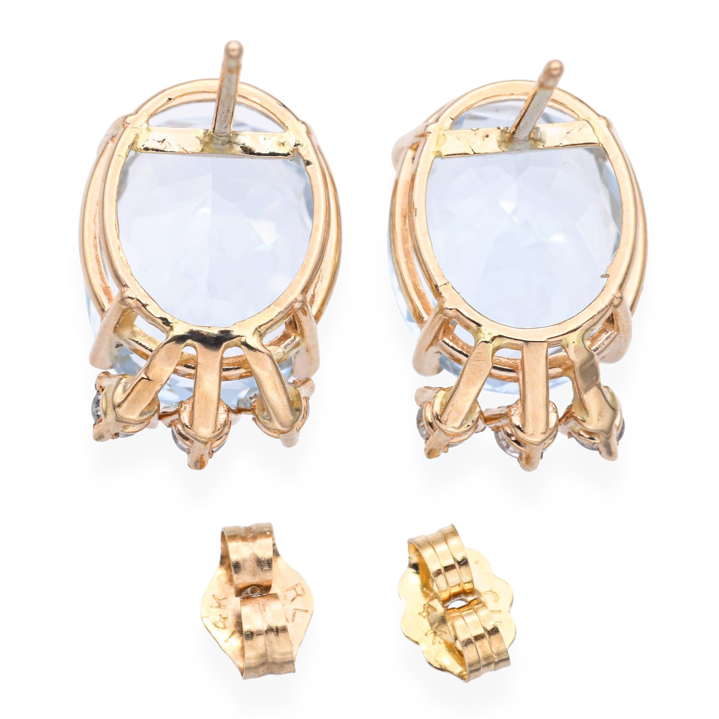 14k Gelbgold Aquamarin-Diamant-Ohrstecker im Zustand „Gut“ im Angebot in New York, NY