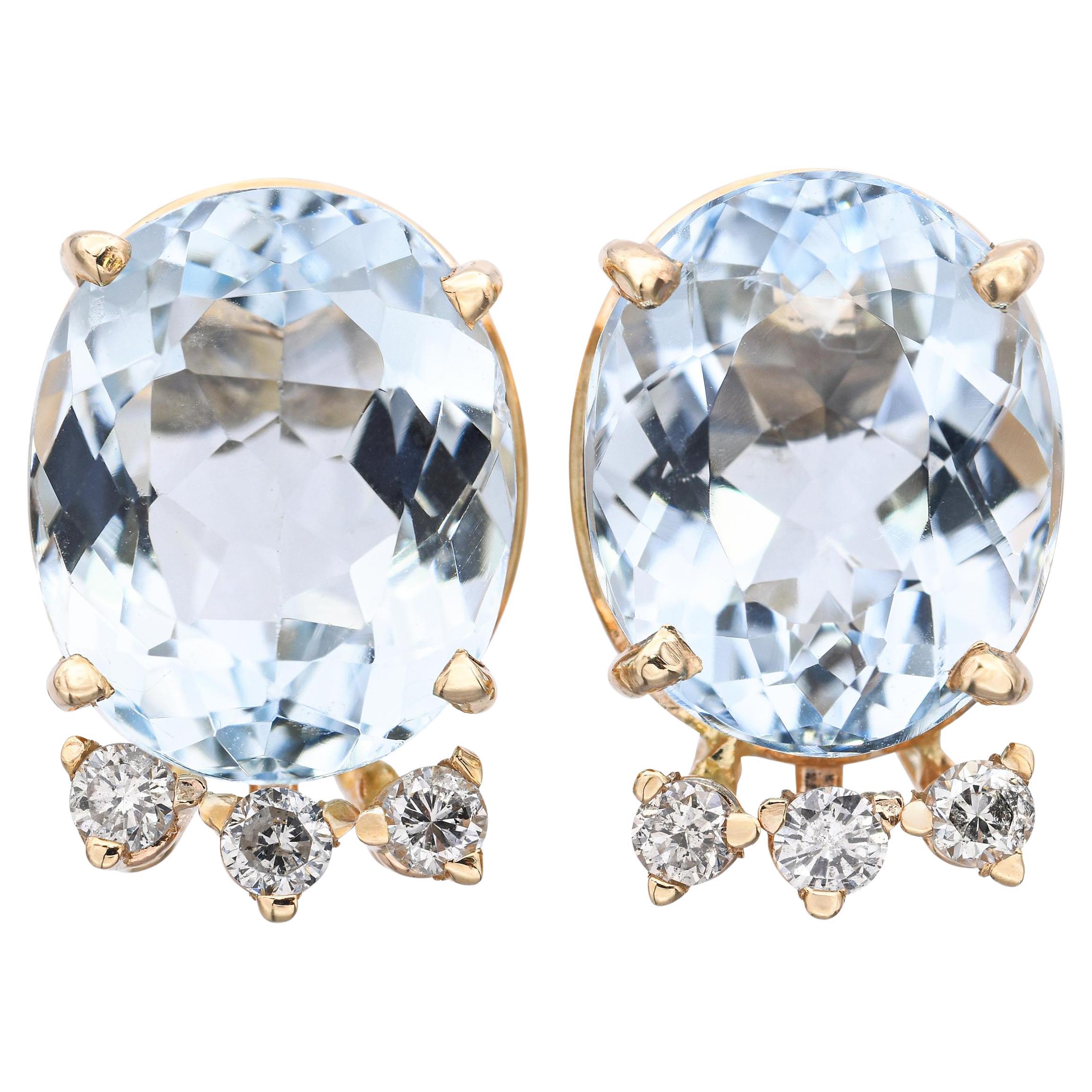 14k Gelbgold Aquamarin-Diamant-Ohrstecker
