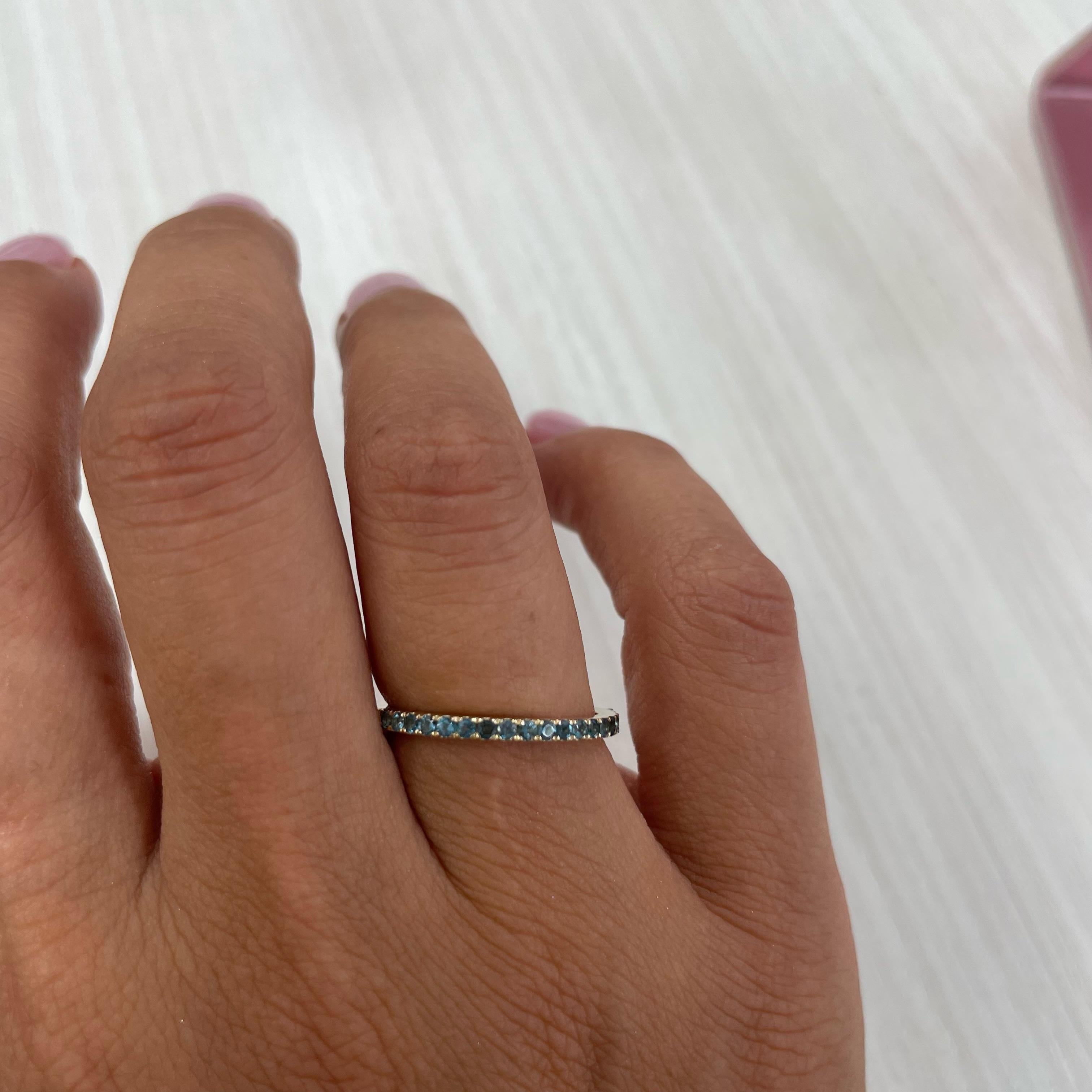 Charming Design - This stackable half-way around band is made of 14K gold and features round Aquamarine approximately 0.17cts, available in  white, yellow and rose gold
 Measurements for ring size: The finger Size of this sapphire ring is 6.5 and