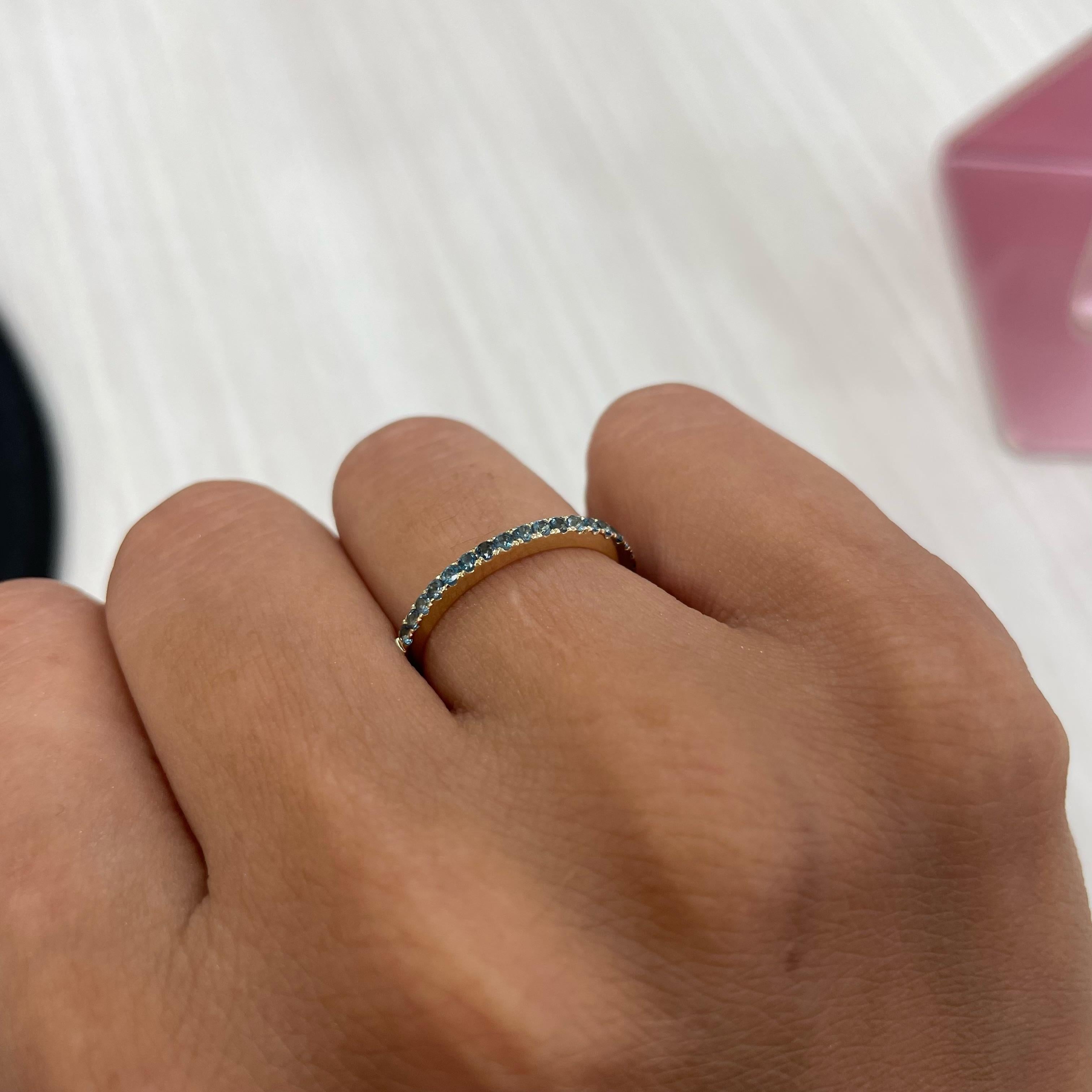 Contemporary 14K Yellow Gold Aquamarine Half-Way Around Band for Her For Sale