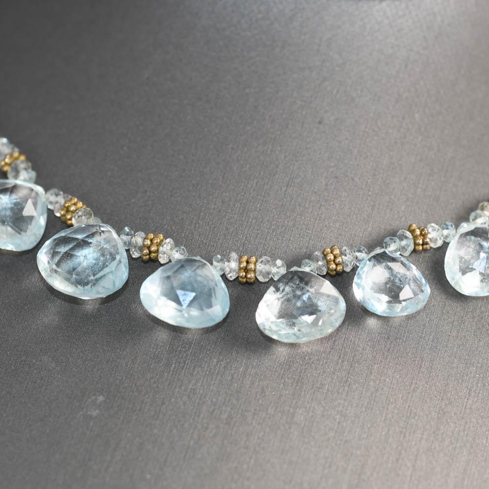 Pear Cut 14K Yellow Gold Aquamarine Necklace 16