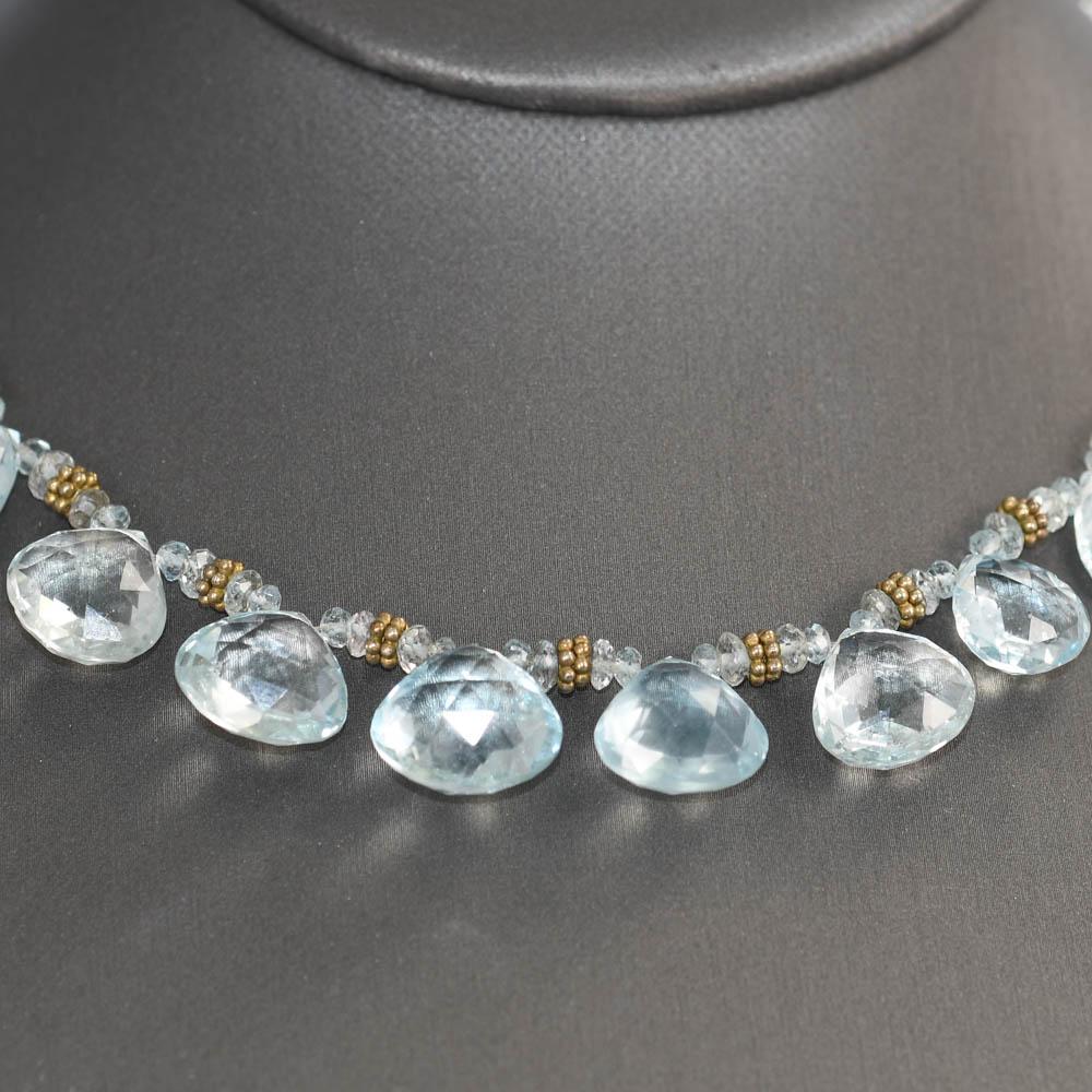 14K Yellow Gold Aquamarine Necklace 16
