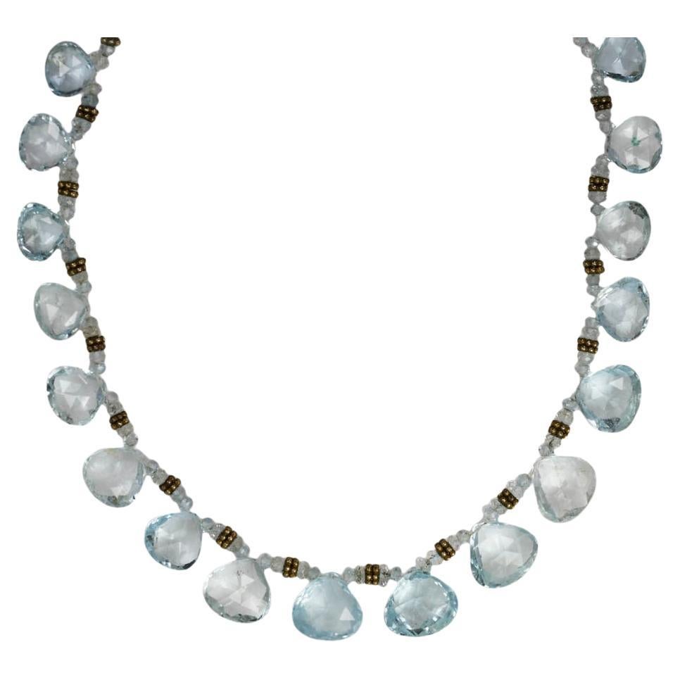 14K Yellow Gold Aquamarine Necklace 16" For Sale