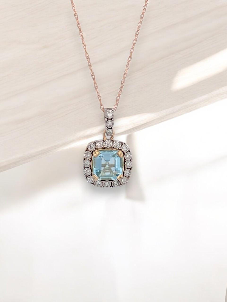 Collier pendentif Nova en or jaune 14 carats avec aigue-marine  Aigue-marine taille coussin 1.0 CT Neuf - En vente à Greeneville, TN